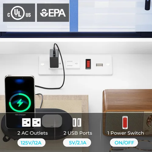 Miniatura 6 de BTHFST Mesita de noche LED con estación de carga, mesita grande con 3 cajones y 1 bandeja extraíble, mesa de noche moderna con luces LED, mesa