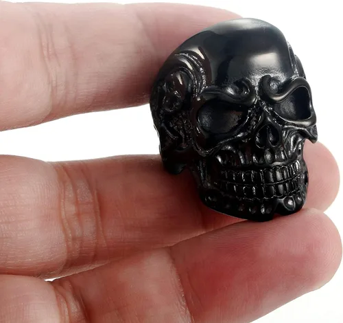 Miniatura 5 de FIBO STEEL Anillos de acero inoxidable de cráneo de cabeza, color negro, para hombres y mujeres, tamaños 8-14