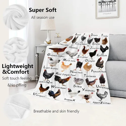 Miniatura 4 de Manta de raza de pollo – Manta de pollo para niños y niñas – Acogedora franela suave, ligera y cálida – Habitación, cama, camping – 30"x40