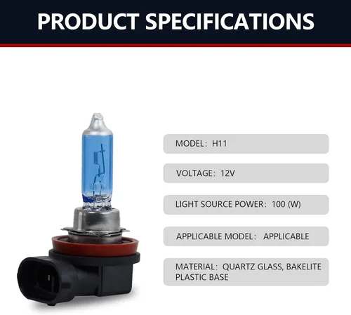 Miniatura 2 de jeseny Pack-2 Focos halógenos para automóvil, luz alta H11, luz antiniebla de conducción de haz bajo, bombillas ultra blancas de 12 V 100 W