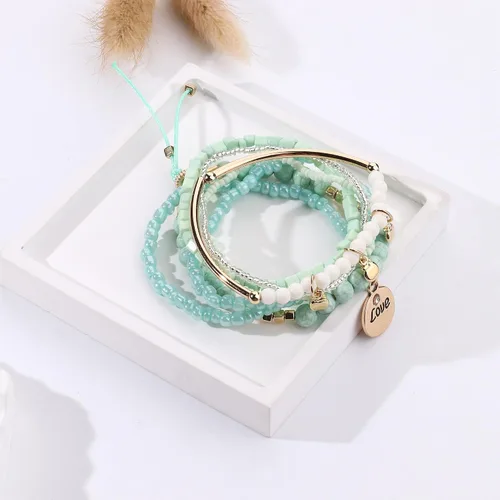 Miniatura 6 de FIBO STEEL 6 Sets Bohemian Stackable Bead Bracelets for Women Stretch Multilayered Bracelet Set Multicolor Boho Jewelry