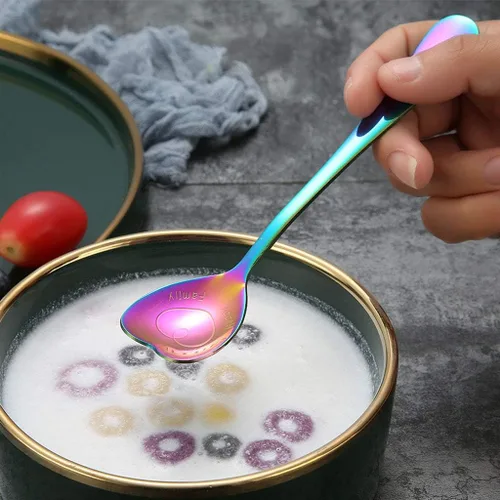 Miniatura 4 de Juego de 7 cucharas en forma de corazón de acero inoxidable, incluye café, postre, helado, té y cucharas de amor, perfecto y lindo (morado)