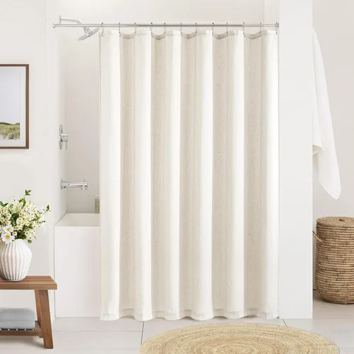 Miniatura 11 de Cortina de ducha de lino de avena 36x72 para cabina de ducha, cortinas neutras grisáceas beige de lino para baño, decoración bohemia de baño