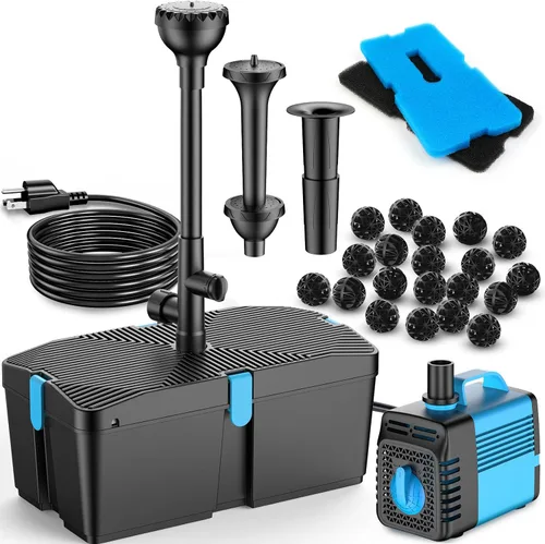 Filtro de estanque con kits de bomba de fuente, bomba de estanque de 660 GPH y kit de filtro con bomba de agua sumergible de 50W, filtros de