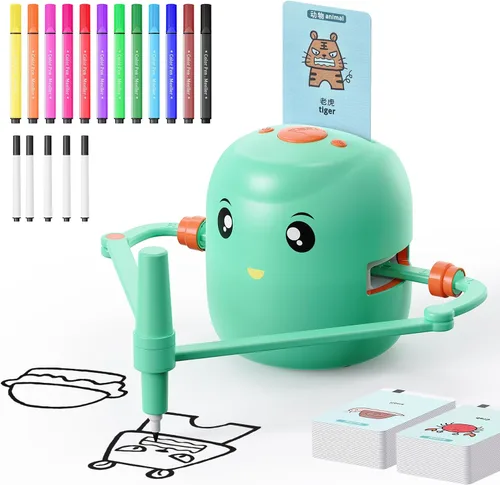 Robot de dibujo educativo interactivo para niños, juguete de aprendizaje Montessori con 150 tarjetas de palabras, interacción de voz, a partir de 5