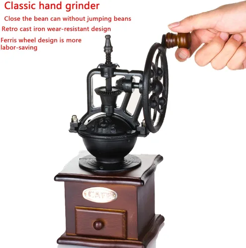Miniatura 4 de Molinillo de café manual de la mano del estilo de la vendimia, molinillo de café manual con la manija, molino de rodillos Portable Manual Conical
