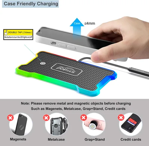 Miniatura 5 de POLMXS - Cargador inalámbrico para automóvil, cargador inalámbrico para teléfono celular, con luz RGB, alfombrilla de carga inalámbrica compatible