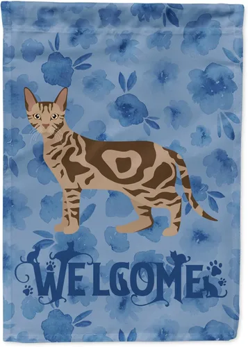 Miniatura 368 de Caroline's Treasures CK4813CHF - Bandera de bienvenida con gato abisinio azul, manga grande, para porche, para colgar en la pared, poliéster
