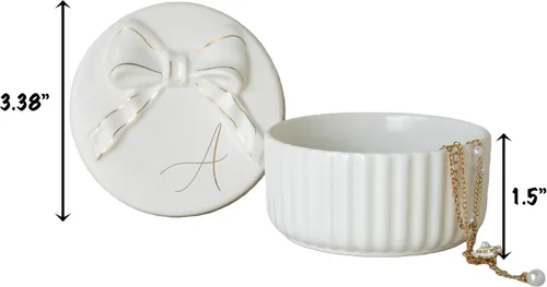 Miniatura 4 de COLLECTIVE HOME - Joyero con monograma con lazo, ideas de regalo de Navidad para mujeres, pequeño regalo para novia, esposa, soporte para anillos