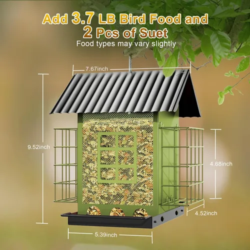 Miniatura 7 de FlowaFoli Comederos para pájaros para colgar al aire libre, comedero de metal para pájaros con doble jaula de sebo para pasteles, gran capacidad