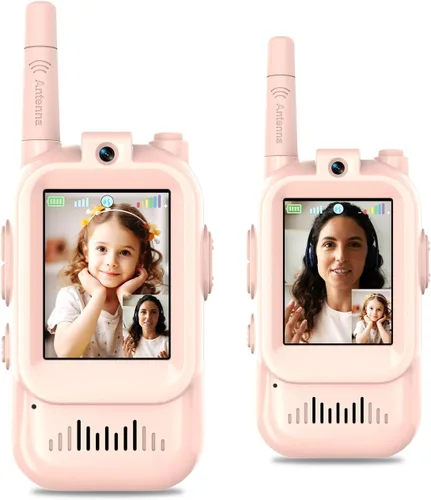 Miniatura 4 de Walkie Talkies de video para niños, paquete de 2 walkie talkies recargables para niños, largo alcance, ideal para juegos familiares, exteriores