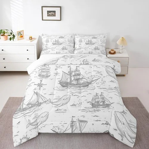 Miniatura 18 de Octopus - Juego de edredón para niños, tamaño matrimonial, nubes oscuras, olas del océano, juego de ropa de cama retro trippy decoración de Rojo