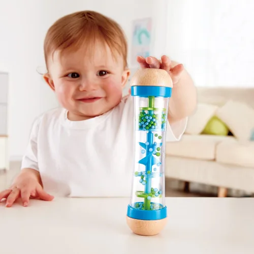 Miniatura 3 de Hape Gotas de Lluvia con Cuentas Mini Juguete Musical de Madera Agitador y Sonajero Hacedor de Lluvia, Azul, Número de Modelo: E0328B