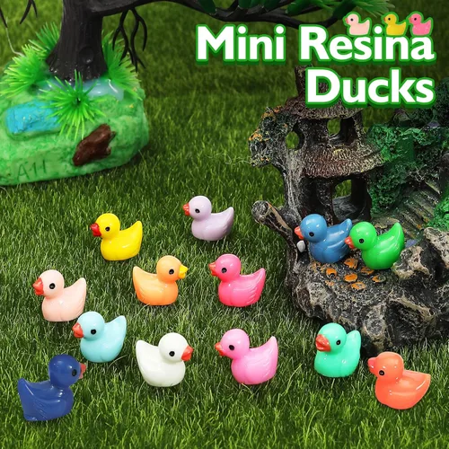 Miniatura 4 de Rachan 130 piezas de mini patos de resina a granel para paisajes en miniatura, jardín, acuario, accesorios en maceta, juego de broma para el hogar