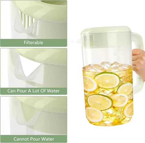 Miniatura 3 de Jarra de plástico transparente de 0.6 galones y 2.5 litros con tapa, paquete de 2 jarras de agua transparente para bebidas frías, jarra de té helado