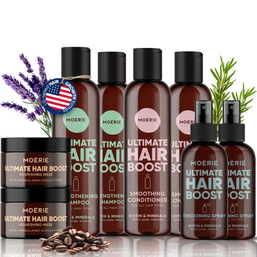 Moérie Champú para el crecimiento del cabello, acondicionador, spray y máscara para hombres y mujeres, solución de pérdida de cabello con biotina y