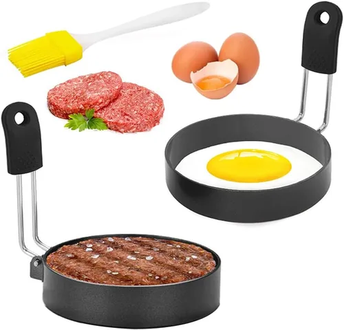 Miniatura 2 de Anillos de huevo de 3.5 pulgadas para freír huevos y magdalenas inglesas, anillos de huevo de acero inoxidable con mango plegable, paquete de 2
