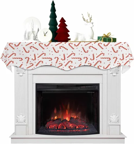 Miniatura 13 de Mantel con diseño de copo de nieve azul para chimenea de Navidad, bufanda para repisa, estola para estantes, renos, alces, nieve, bosque, cubierta