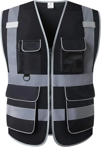 Chaleco de seguridad de alta visibilidad, ropa de trabajo transpirable de malla reflectante con múltiples bolsillos, normas ANSI/ISEA (2X-3X, malla