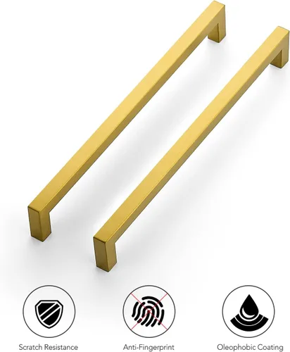 Miniatura 8 de Ravinte Paquete de 5 manijas cuadradas de gabinete de 10 pulgadas, tiradores de cajón de latón cepillado, accesorios de cocina, manijas