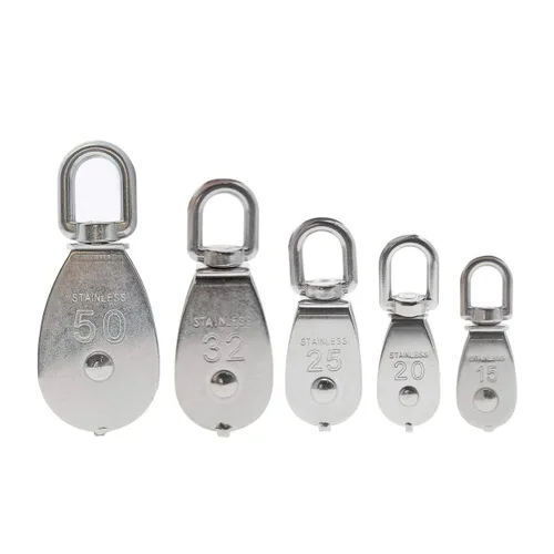 Miniatura 6 de 3 piezas de acero inoxidable 304 M32 de un solo bloque de polea, cuerda de alambre colgante rueda de remolque, con 3 ganchos de resorte