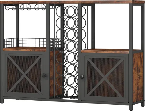 Miniatura 9 de Homeiju Mini Bares para el Hogar, Gabinete de Bar de Café de Madera, Gabinete Moderno de Licores para Licores y Copas, Gabinete de Vino Buffet