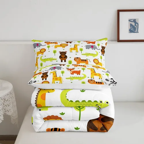 Miniatura 6 de Erosebridal Juego de ropa de cama individual de animales del zoológico para niños, lindo juego de edredón de animales salvajes de dibujos animados