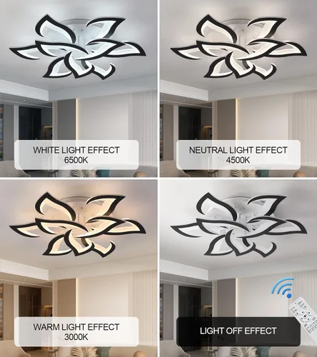 Miniatura 3 de MEIXISUE Lámpara de techo moderna con flor LED en negro, accesorios de iluminación de techo montados con control remoto para sala de estar