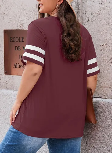 Miniatura 100 de Eytino Blusas de talla grande para mujer, cuello en V, manga corta, a rayas, casual, holgada, con bolsillo (1X-5X)