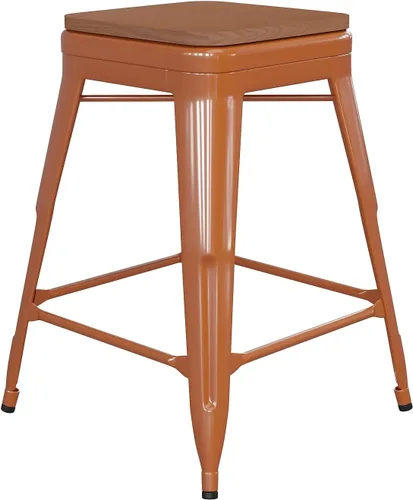 Miniatura 21 de Flash Furniture Kai Taburete de grado comercial para interiores y exteriores, marco de metal negro, asiento de poliresina negra, 24 pulgadas