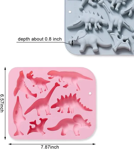 Miniatura 2 de 2 moldes de silicona para tartas de dinosaurio, bandeja de gomitas de chocolate con dinosaurio 3D de dibujos animados, 8 cavidades, molde de Molde