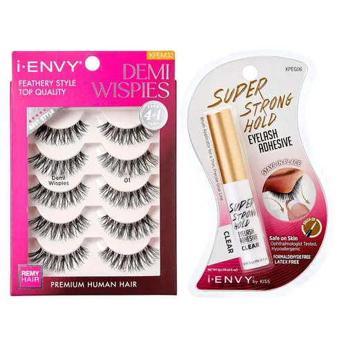 i•ENVY Pestañas postizas y adhesivo para pestañas Demi Wispies, pestañas naturales, 5 pares, pestañas falsas (transparentes)