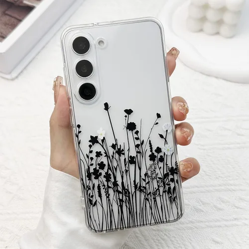 para Funda Samsung Galaxy S23, Funda Floral de Flores Lindas con Patrón de Lavanda Claro Estético para Mujeres y Niñas, Funda Transparente, Delgada,