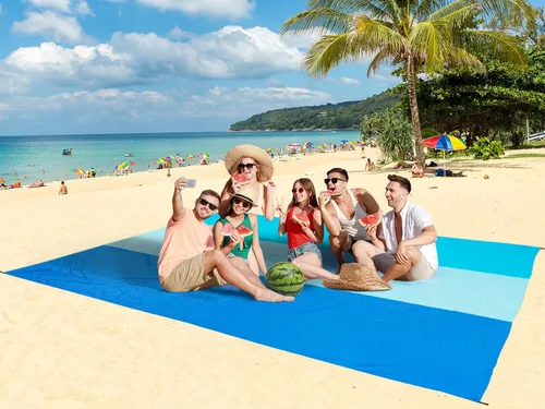 Miniatura 4 de WIWIGO Manta de playa a prueba de arena, extra grande, para adultos, impermeable, de secado rápido, libre de arena, hecha de poliéster de alta SM