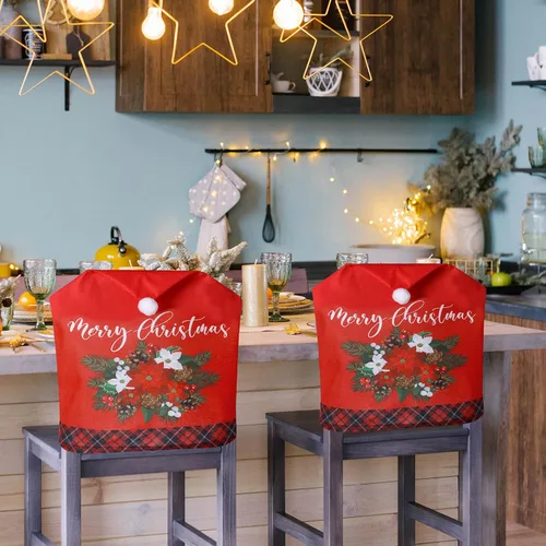 Miniatura 6 de 6 fundas para sillas de Navidad, con sombrero de Papá Noel, color rojo, fundas para el respaldo de las sillas, decoración para el hogar, cena