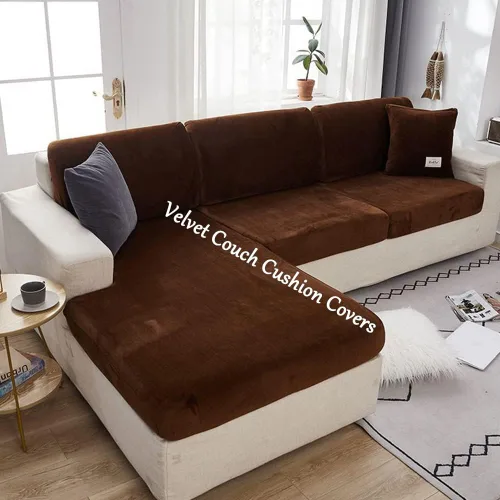 Miniatura 3 de lygooh Fundas de cojín de terciopelo elásticas para sofá, fundas de cojín para sofá, protector de muebles con parte inferior elástica para sofá