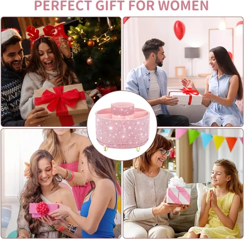 Miniatura 5 de fanado Bling Diamond - Soporte para brochas de maquillaje, organizador de maquillaje giratorio de 360°, vaso para brochas de maquillaje de 5 ranuras