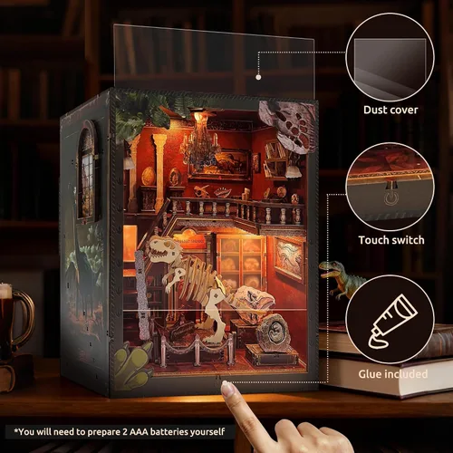 Miniatura 6 de Soothee Kit de manualidades Rincón del libro con luces LED (Museo de Dinosaurios) - Rompecabezas 3D para adultos y adolescentes, miniaturas y kits