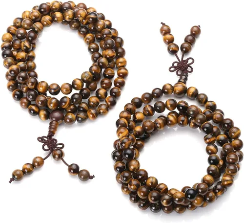 Miniatura 6 de Jovivi Collar tibetano de 0.236 in 0.315 in, 108 cuentas de piedras preciosas naturales de ojo de tigre de oración Mala