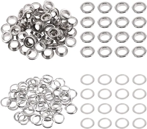 Miniatura 12 de Swpeet 204 piezas – 100 juegos de ojales de agujero de 1/2 pulgada (0.472 in) gruesos de 4 colores ojales de metal ojales y 3 piezas de herramienta