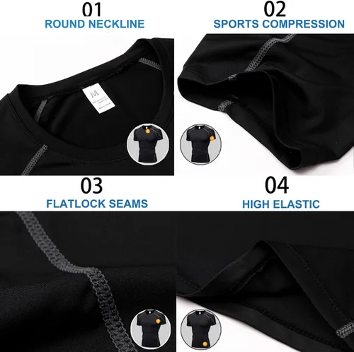 Miniatura 9 de Paquete de 3 camisetas de compresión atléticas para hombre, manga corta, camiseta de entrenamiento, camiseta deportiva fresca y seca