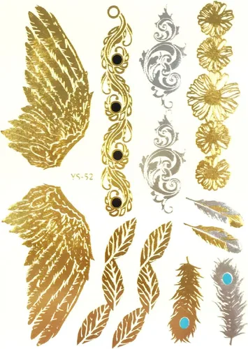 Miniatura 4 de Wrapables Tatuajes temporales inspirados en celebridades en oro metálico, plata y negro, grandes, alas de ángel_1