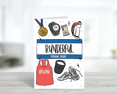 Miniatura 3 de Tarjeta de Celebración de Récord Personal del Corredor – Tarjeta de Felicitación de Récord Personal Runderful Maratón, 5K, 10K, 13.1 Media Maratón