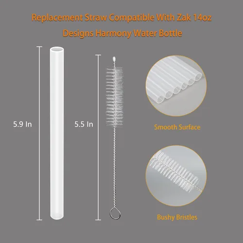 Miniatura 2 de Popote de repuesto compatible con botella de agua Zak de 14 oz Designs Harmony, paquete de 4 con 1 cepillo (paquete de 6)