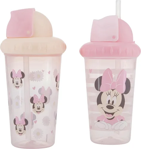 Disney Vasos para sorber para niños y niñas | Paquete de dos vasos para sorber de 10 onzas con popote y tapa, botella de agua de viaje azul duradera