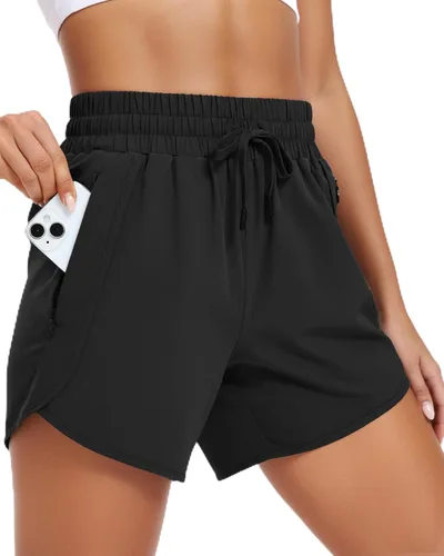 Miniatura 8 de Pantalones cortos deportivos para correr para mujer con entrepierna de 5 pulgadas con bolsillos con cremallera, de secado rápido, ligeros