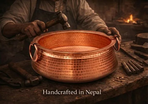 Miniatura 6 de Cuenco de spa de pies de cobre puro de 11 a 12 pulgadas hecho a mano Nepalí Khadkulo, lavabo de pedicura de cobre martillado para remojo de pies