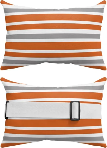 Miniatura 2 de T&H XHome Almohada de exterior para tumbona, diseño geométrico simple de rayas, impermeable, almohada lumbar con correa elástica ajustable