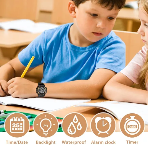 Miniatura 2 de Reloj analógico para niños reloj para niños de 6 a 15 años reloj digital para deportes al aire libre multifuncional con cronógrafo LED 50 M