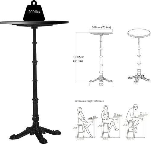 Miniatura 3 de Mesa de bar de 43.3 pulgadas de alto, moderna mesa de pub bistró, mesa redonda de cóctel para 2-3 personas, mesas de café de altura de bar Negro mate